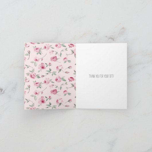 Roze Rozen Bloemen Dank u Kaart (Binnen)