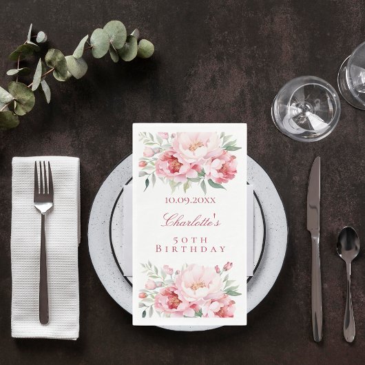 Roze rozen bloemen elegante verjaardag servet