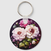Roze Rozen Bloemen gepersonaliseerd Sleutelhanger (Voorkant)