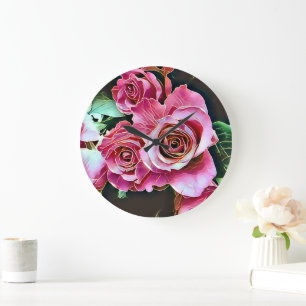 ROZE ROZEN BLOEMEN GROTE KLOK