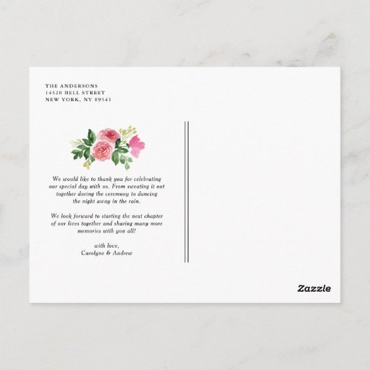 Roze Rozen Bloemen Lijst bruiloft Dank u Briefkaart (Achterkant)