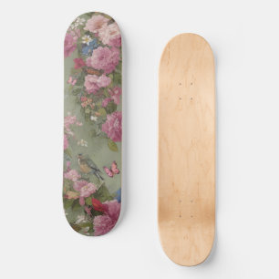 Roze Rozen Bloemen met Vogel en Vlinders Groen Skateboard