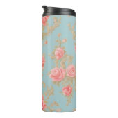 Roze Rozen Bloemen Patroon Thermosbeker (Geroteerd rechts)