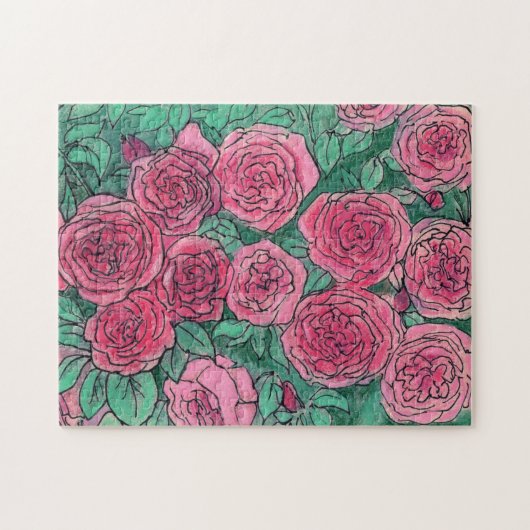 Roze rozen bloemen Roos tuinkunst Legpuzzel (Horizontaal)