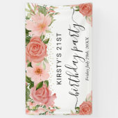 Roze Rozen Bloemen Verjaardagsfeest Welkom Spandoek (Verticaal)