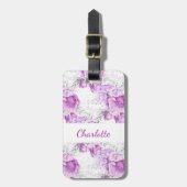 Roze rozen bloemen witte naam bagagelabel (Voorkant verticaal)