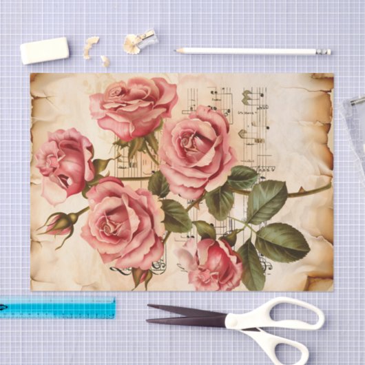 Roze rozen bloemenblad ephemera tissuepapier (Craft)