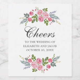 Roze rozen.  bloemenbruiloft kalligrafie wijn etiket