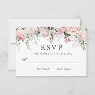 Roze Rozen Bloemendans Verjaardag RSVP Kaartje