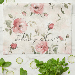 Roze Rozen Bloemendesign Crème Theedoek
