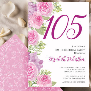 Roze Rozen Bloemensjabloon 105e Verjaardag Kaart