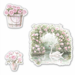 Roze Rozen Bloementuin Sticker