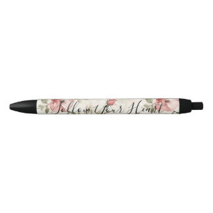 Roze Rozen Bloemig Zwarte Inkt Pen