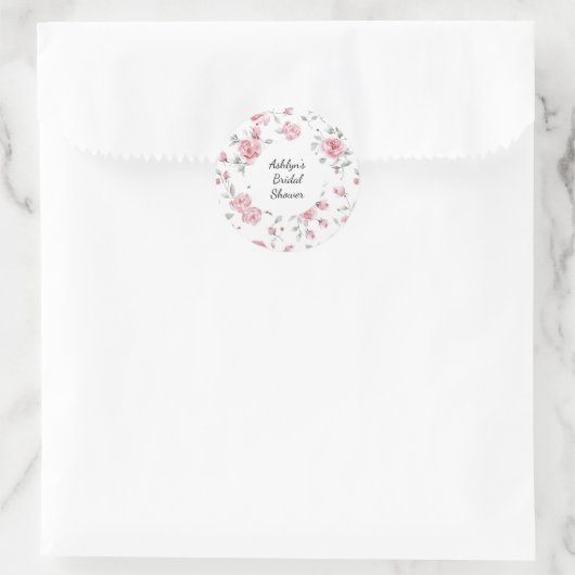 Roze Rozen Bloemige Bruidsdouche Ronde Sticker (Tas)