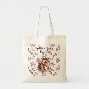 Roze Rozen Bloemige Mooie Paard Roze Strik Tote Bag