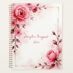Roze rozen bloemige spiraalgebonden botanische pri planner