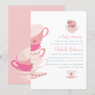 Roze Rozen Bloemige Theepartij Baby Shower Uitnodi Kaart