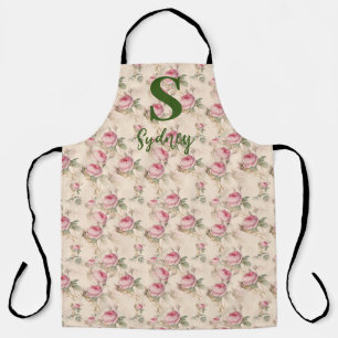 Roze rozen bloemkeuken schort aangepaste monogram