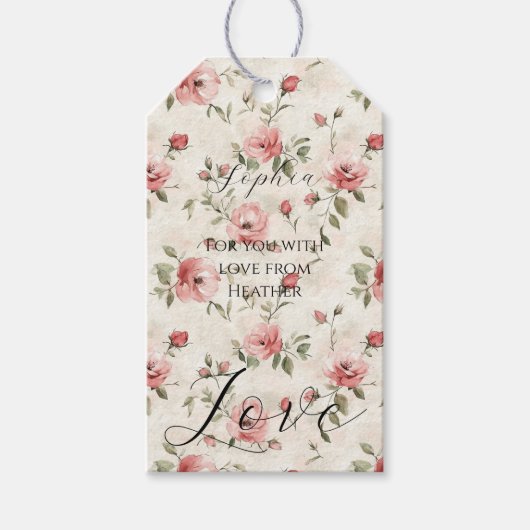 Roze Rozen Bloemliefde Bruids douche Cadeaulabel (Voorkant)