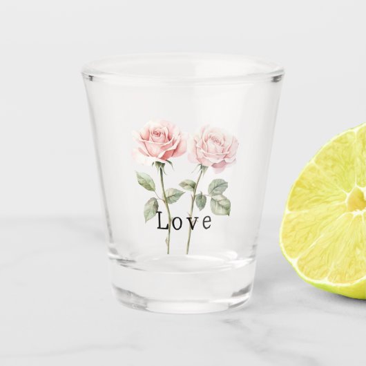 Roze Rozen Bloemliefde Shot Glas (Voorkant)