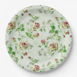 Roze Rozen Bloemmotief Vintage Papieren Bordje