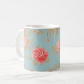 Roze rozen bloempatroon koffiemok (Voorkant links)