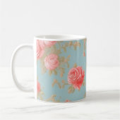 Roze rozen bloempatroon koffiemok (Links)