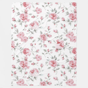 Roze Rozen Bloemrijke Bruiloftsdouche Fleece Deken