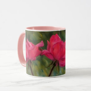 Roze rozen bloemstuk bloem mok kopje