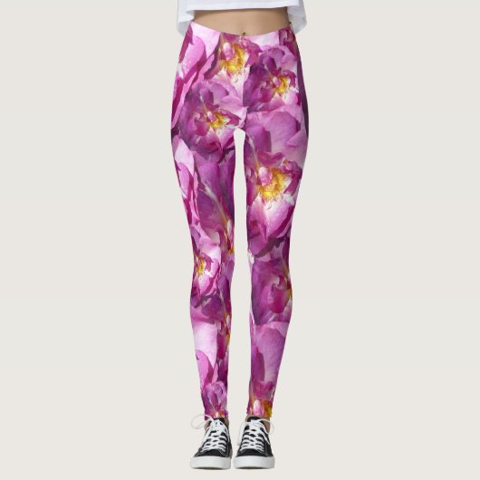 Roze Rozen Bloesems Elegant Custom Leggings (Voorkant)