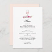 Roze rozen. Blush bloemen en wijn. Bloemenbruiloft Menu (Voorkant / Achterkant)