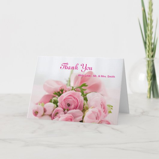 Roze Rozen Boeket Dank u Bedankkaart (Voorkant)