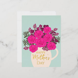 Roze Rozen Boeket – Elegante Moederdag Bloemen Folie Feestdagen Briefkaart