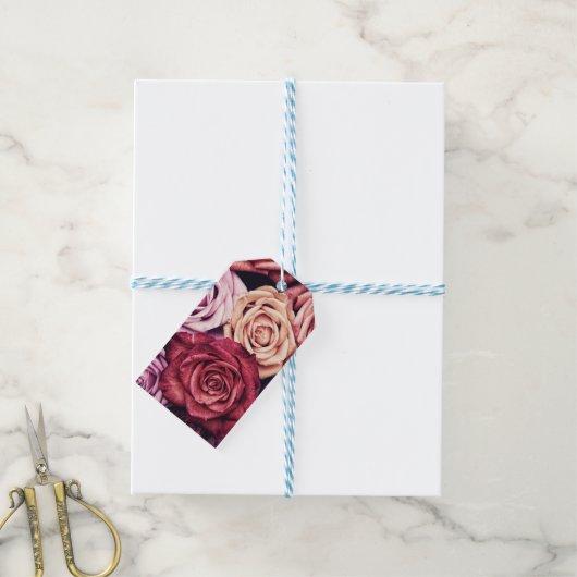 Roze Rozen Boeket Foto Cadeaulabel (Met Touw)