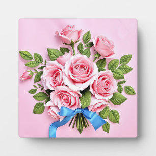 Roze Rozen Boeket Lint Illustratie Fotoplaat