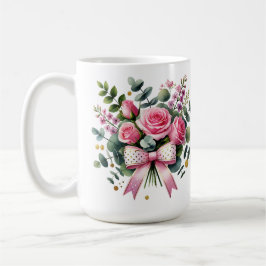 Roze Rozen Boeket Mok, Elegante Bloemencoffee Cup Koffiemok