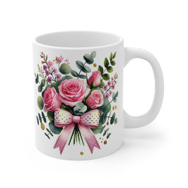 Roze Rozen Boeket Mok, Elegante Bloemencoup Koffiemok