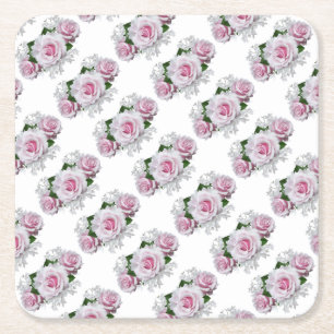 Roze Rozen Boeket Vierkante Kartonnen Onderzetter