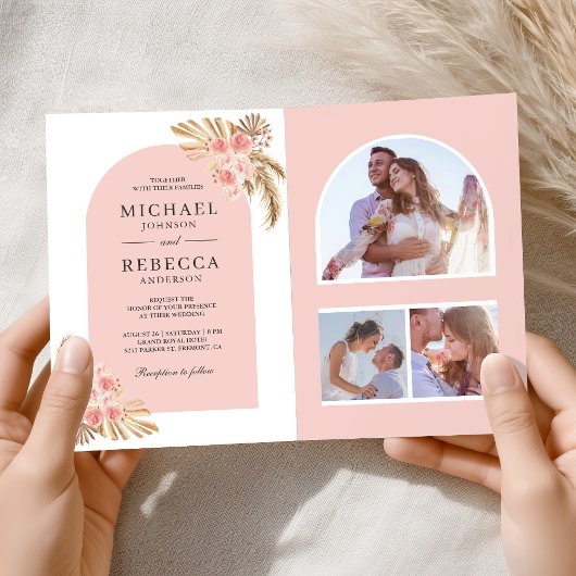 Roze Rozen Boho Pampas Boog QR Code Trouwen