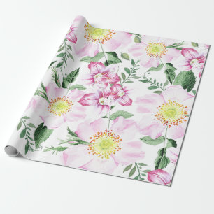 Roze Rozen Boho Waterverf Bloemmotief Cadeaupapier
