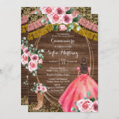 Roze rozen & Boots Charra Quinceanera 2 Kaart (Voorkant / Achterkant)