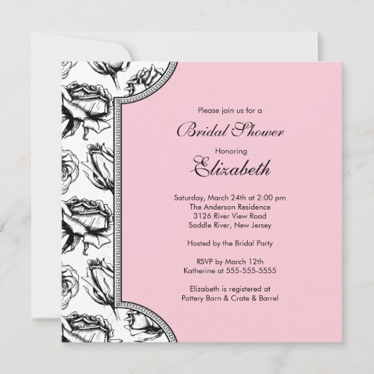 Roze  Rozen Bridal Shower Invitation Kaart (Voorkant)