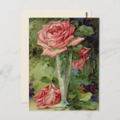  roze rozen briefkaart (Voorkant / Achterkant)