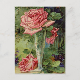 roze rozen briefkaart