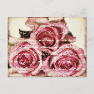 roze rozen briefkaart