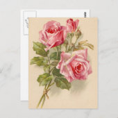  roze rozen briefkaart (Voorkant / Achterkant)