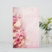 roze rozen briefpapier (Staand voorkant)