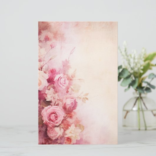  roze rozen briefpapier (Staand voorkant)