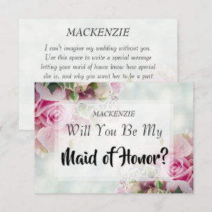 Roze Rozen Bruidsmeisje Voorstelkaart RSVP Kaartje