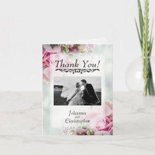 Roze rozen bruiloft Hartelijk dank voor uw foto Bedankkaart